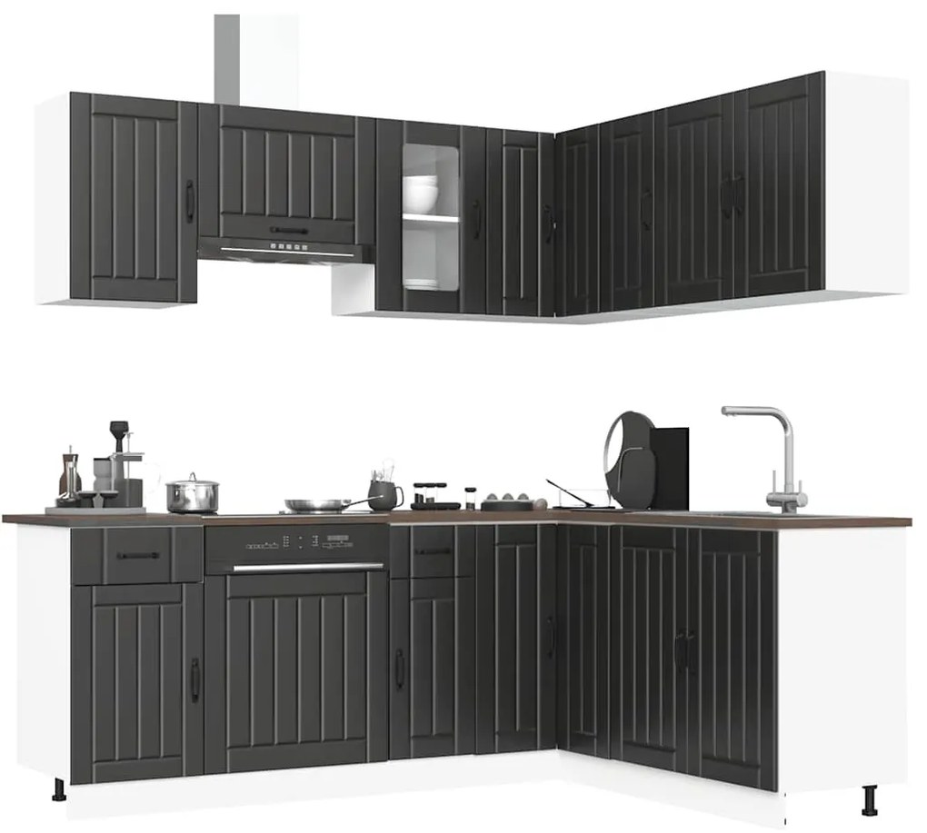 vidaXL 11 peças armário de cozinha conjunto Lucca preto