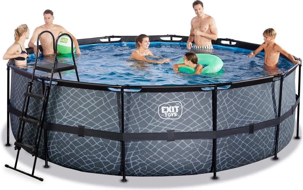 Piscina redonda Stone ø450x122cm com bomba de filtragem - Cinzenta