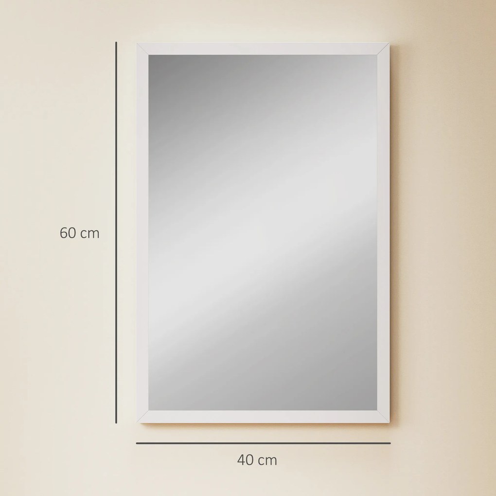 Espelho de parede retangular de 60 x 40 cm, com moldura em madeira branca, ideal para a casa de banho, sala de estar ou quarto branco