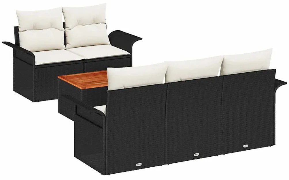 Conjunto de Sofá de Jardim de 6 Peças com Almofadas Pretas em Rattan S