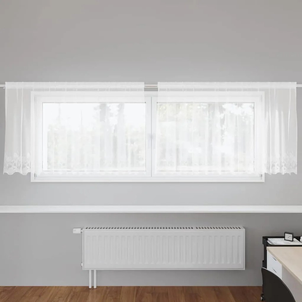 vidaXL Cortinas com cortinas Floral Branco 300 x 80 cm Poliéster