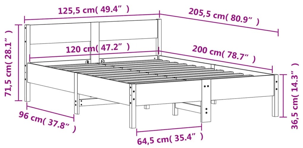 Estrutura de cama com cabeceira 120x200 cm pinho maciço