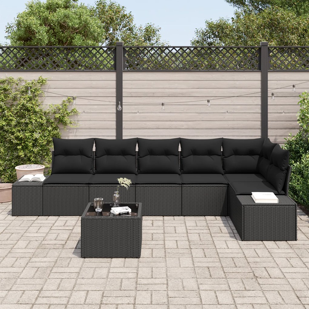Conjunto de Sofá de Jardim de 7 Peças com Almofadas em Rattan Polyeste