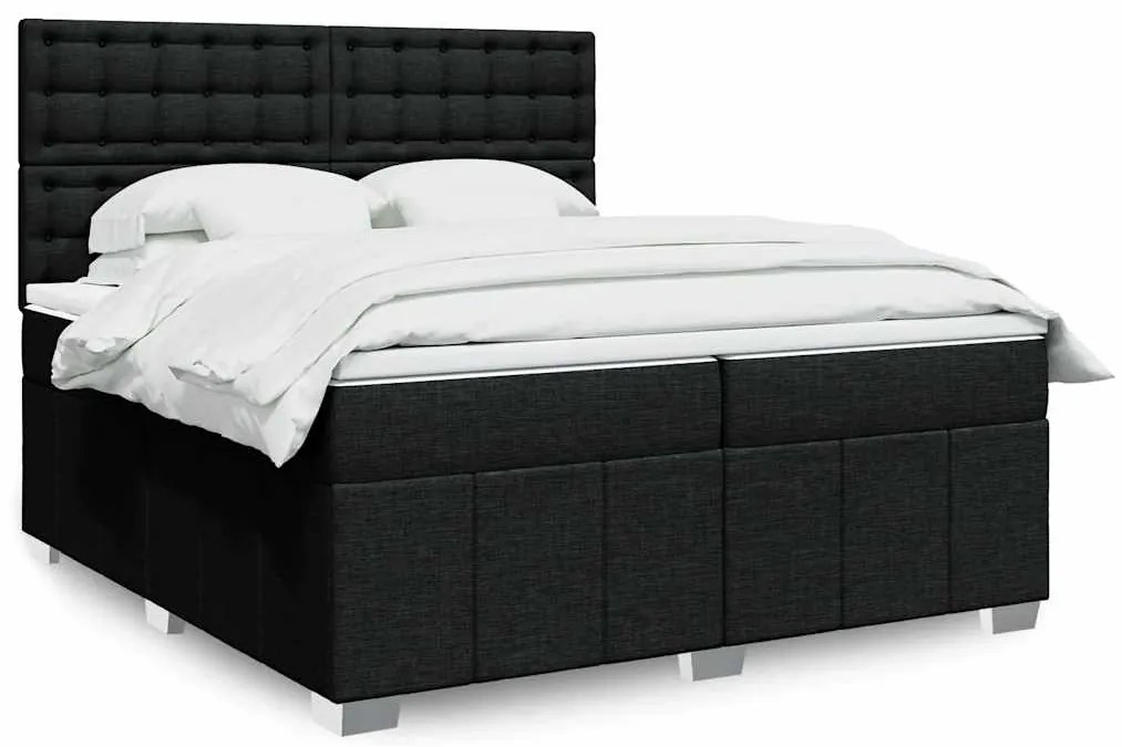 Cama com molas/colchão 200x200 cm tecido preto