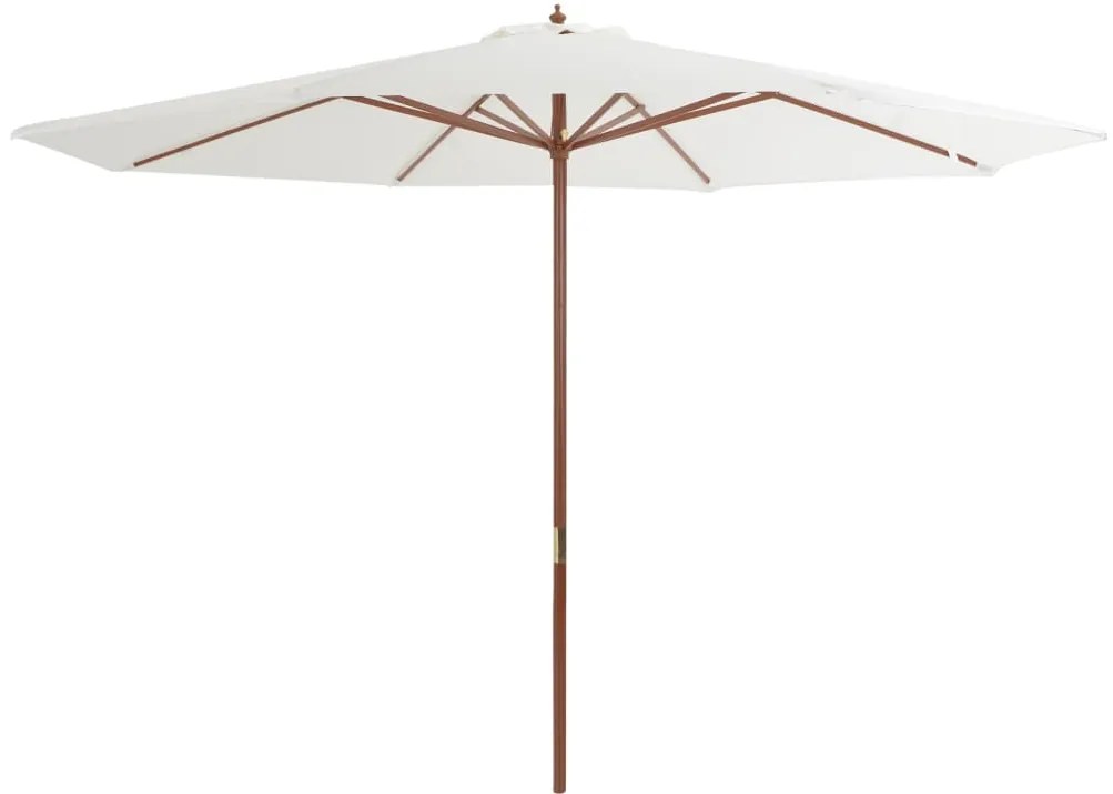 44527 vidaXL Guarda-sol de exterior com poste em madeira 350 cm branco areia