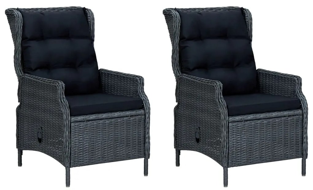 3 pcs conj. lounge jardim c/ almofadões vime PE cinzento-escuro
