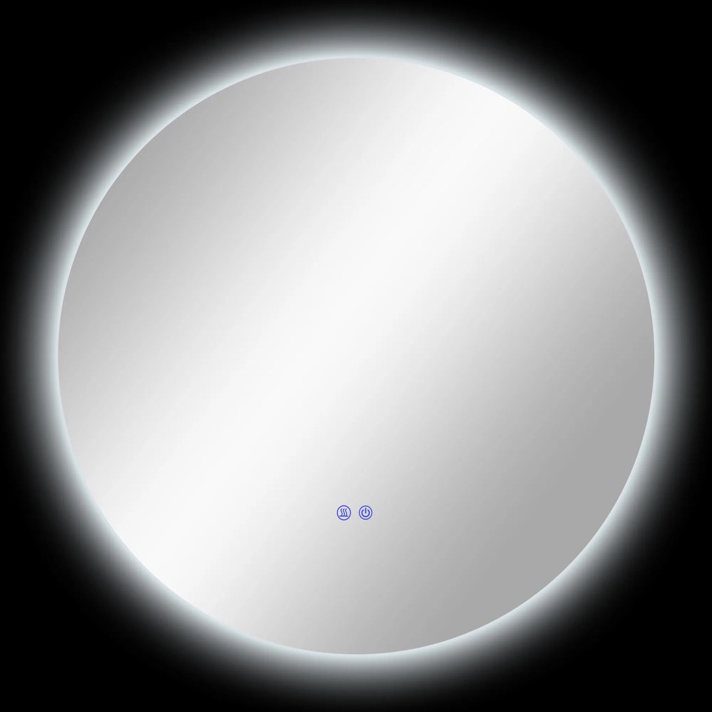 Kleankin Espelho Redondo Luminoso LED de Banheiro Ø 70 cm de Parede Interruptor Tátil de Iluminação Sistema Antineblina 35 W Prateado | Aosom Portugal