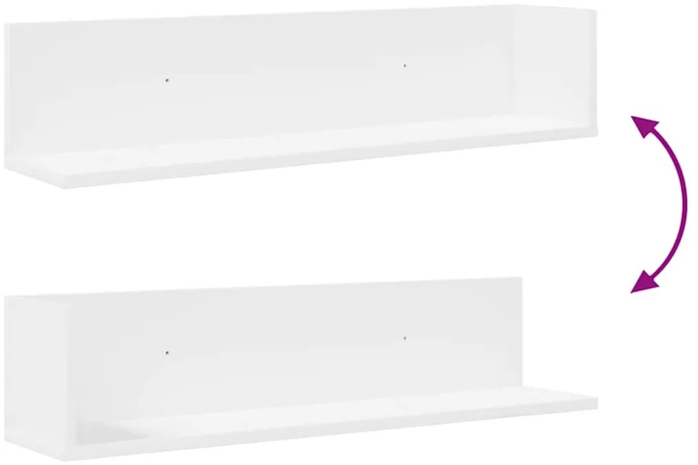 Estantes de parede 2pcs 75x16,5x16,5cm derivados madeira branco
