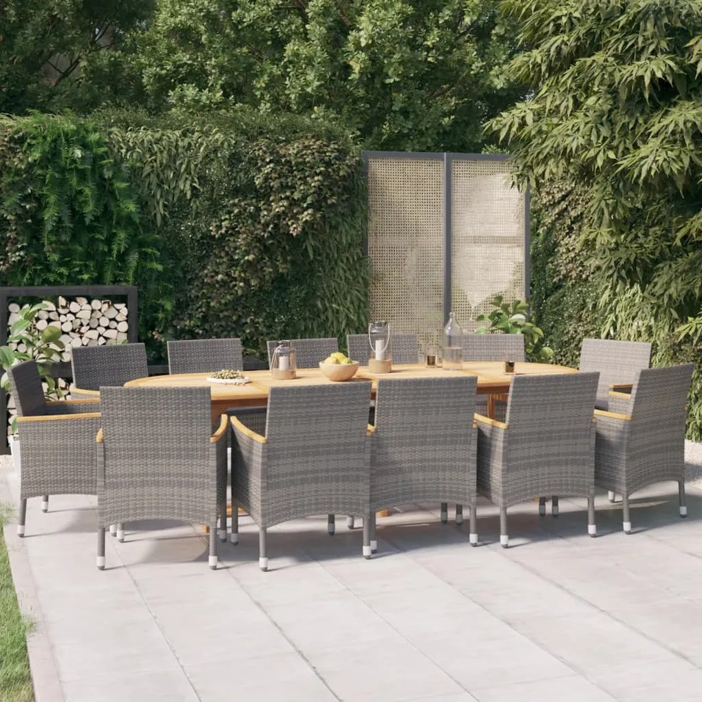 vidaXL 13 pcs conjunto de jantar para jardim com almofadões cinzento