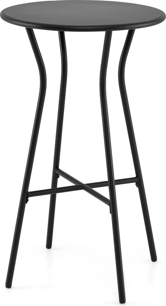 Mesa de bar alta redonda com apoio para os pés em forma de X, Estrutura metálica para interior e exterior, 55,5 x 55,5 x 93 cm, preta