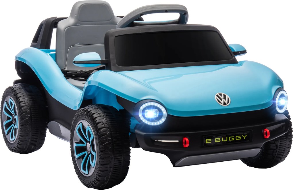AIYAPLAY Carro Elétrico para Crianças Volkswagen E-Buggy Bateria 12V com Controlo Remoto 2,4 G Faróis LED Música USB 98x56,5x47 cm Azul | Aosom Portugal