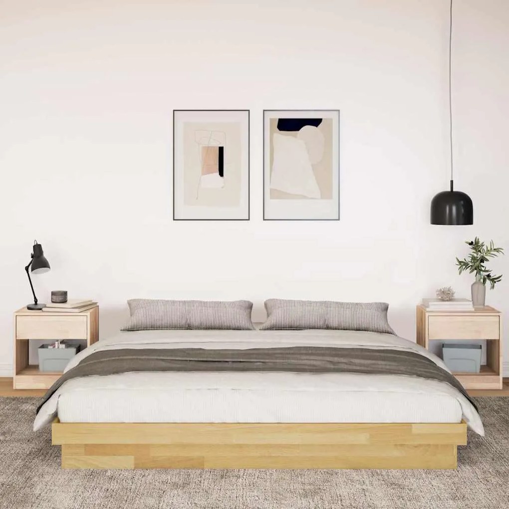 Estrutura de cama sem colchão 200x200 cm maciça de carvalho