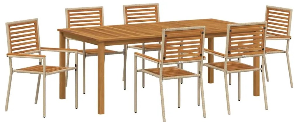 Conjunto de Jantar para Jardim 7 pcs Bege 200 x 100 x 74 cm