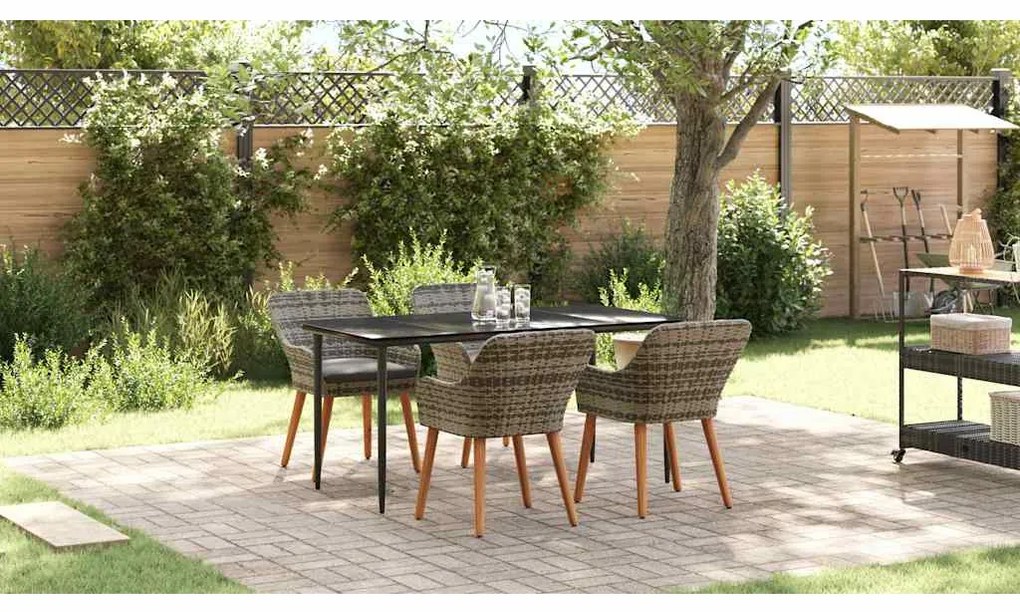 Conjunto de Jantar para Jardim de 5 Peças Cinza em Ráton