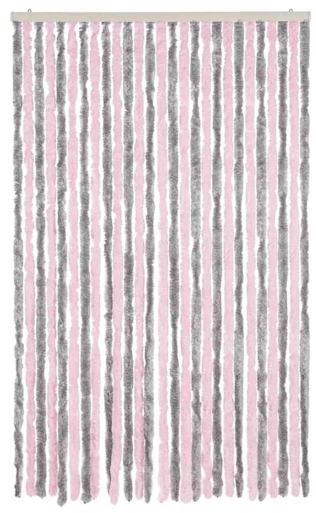 Cortina anti-insetos 118x220 cm chenille cinza prateado e rosa