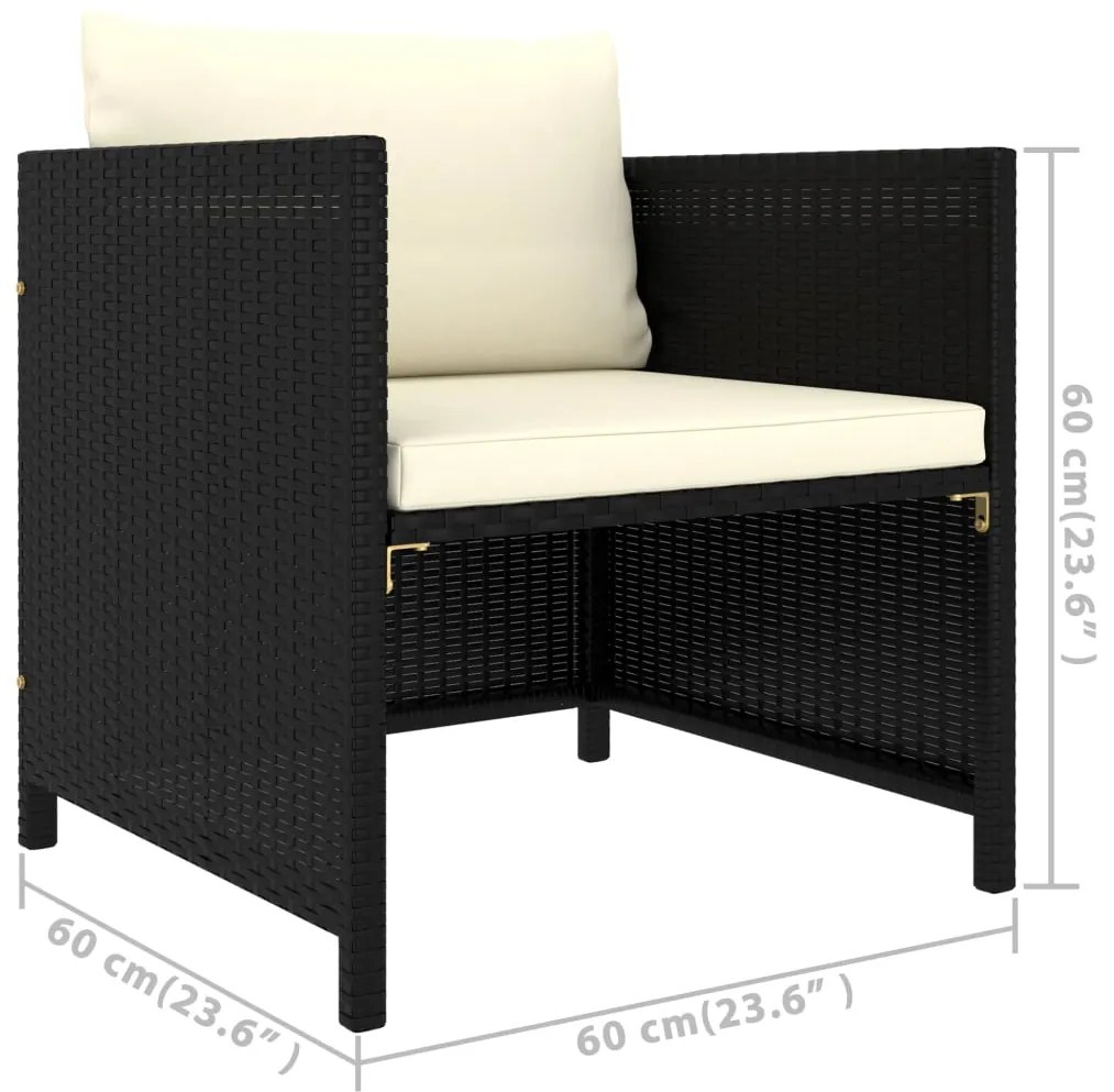 7 pcs conjunto lounge de jardim c/ almofadões vime PE preto