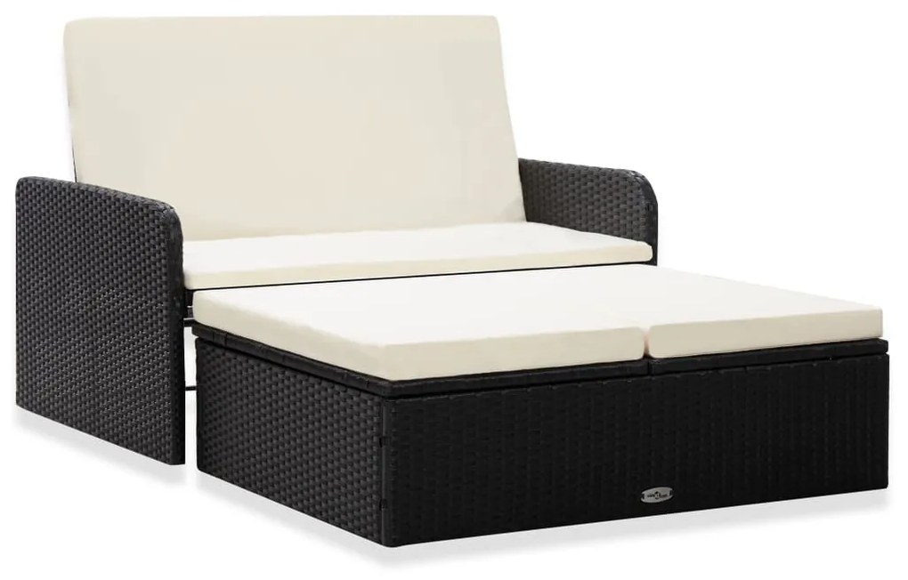 46078 vidaXL 2 pcs conjunto lounge de jardim c/ almofadões vime PE preto