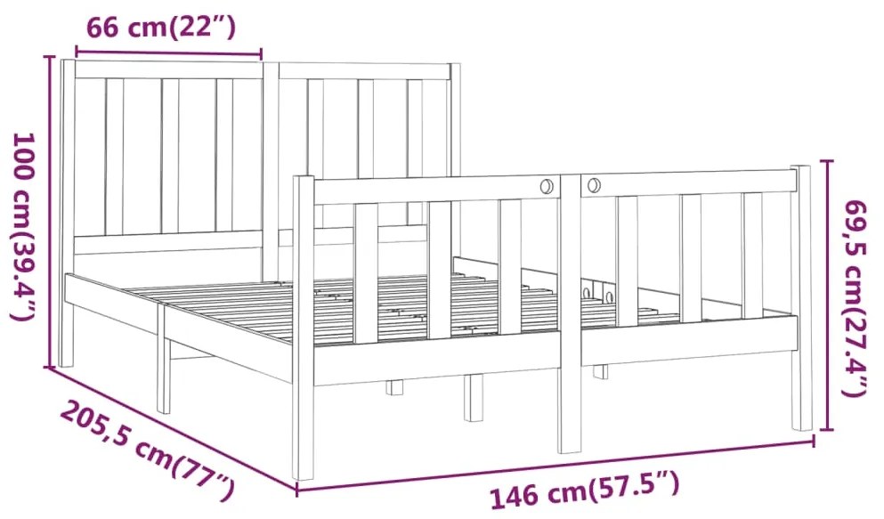 Estrutura de cama 140x190 cm pinho maciço