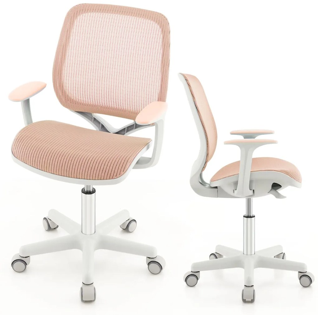 Cadeira giratória de secretária para crianças com rodas reguláveis em altura com travões Apoios de braços lisos 57 x 57 x 80-92 cm Rosa