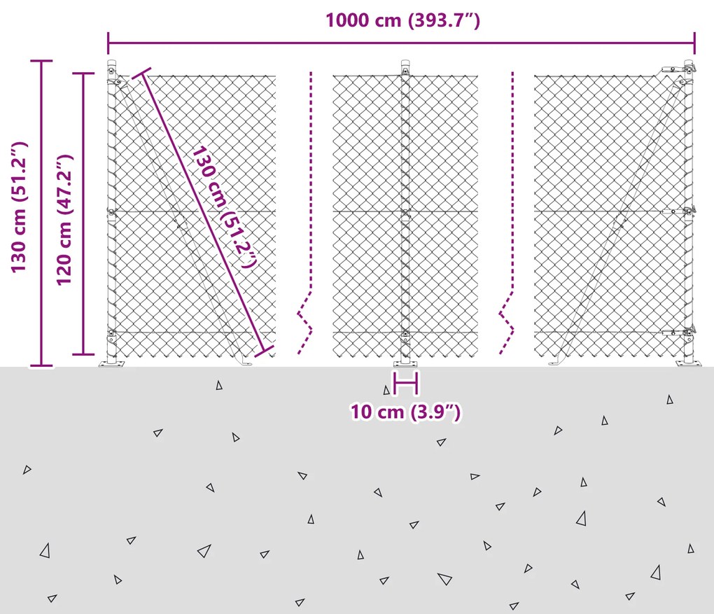 Cerca de Cadeia com 7 Postes Flangeados 1,2x10 m Aço Galvanizado