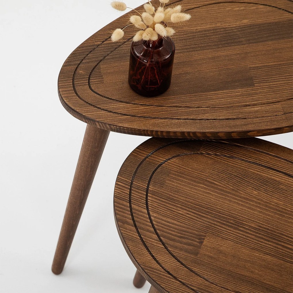 Conjunto de Mesas de Apoio Sweet - Cor Nogueira - 50cm x 48cm x 33cm e