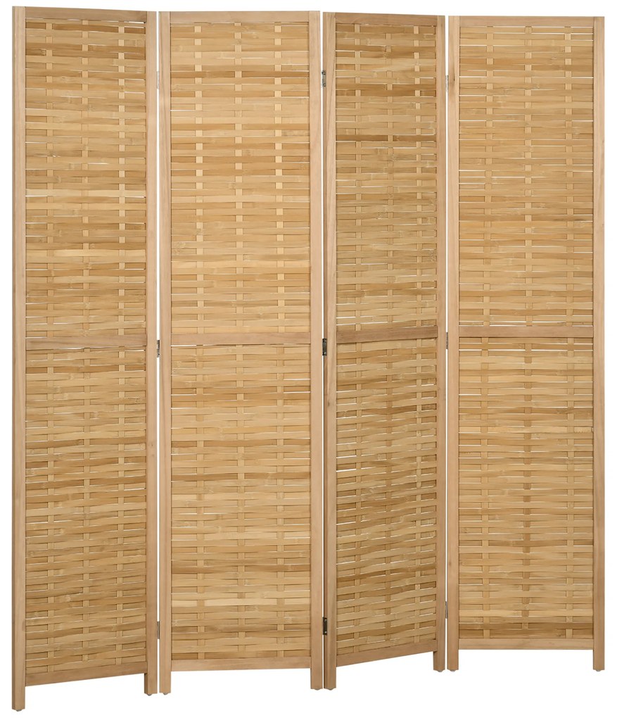 HOMCOM Biombo em Madeira Separador de Ambientes Biombo de Separação Dobrável 4 Painéis em Bambu 160x170 cm Natural Claro | Aosom Portugal