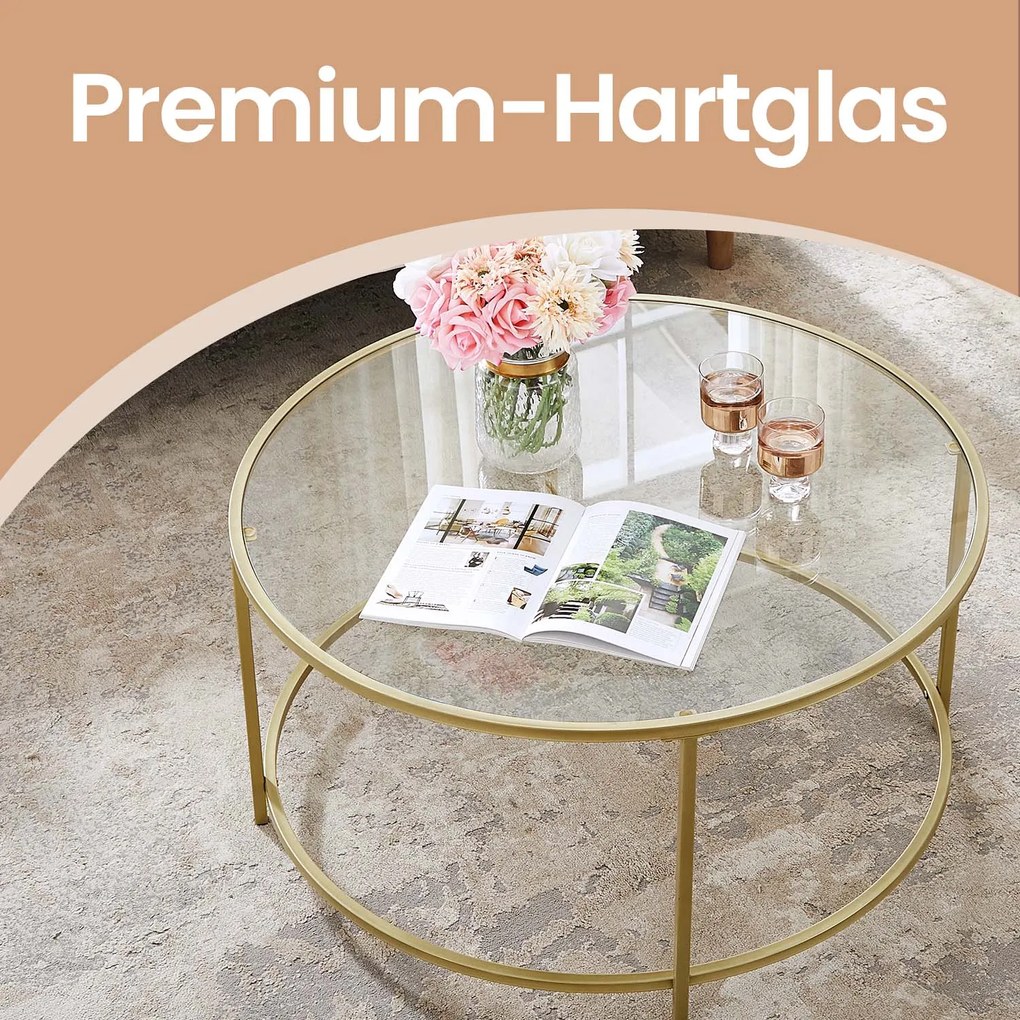 Mesa de centro redonda com superfície em vidro 84 x 84 x 45,5 cm dourado