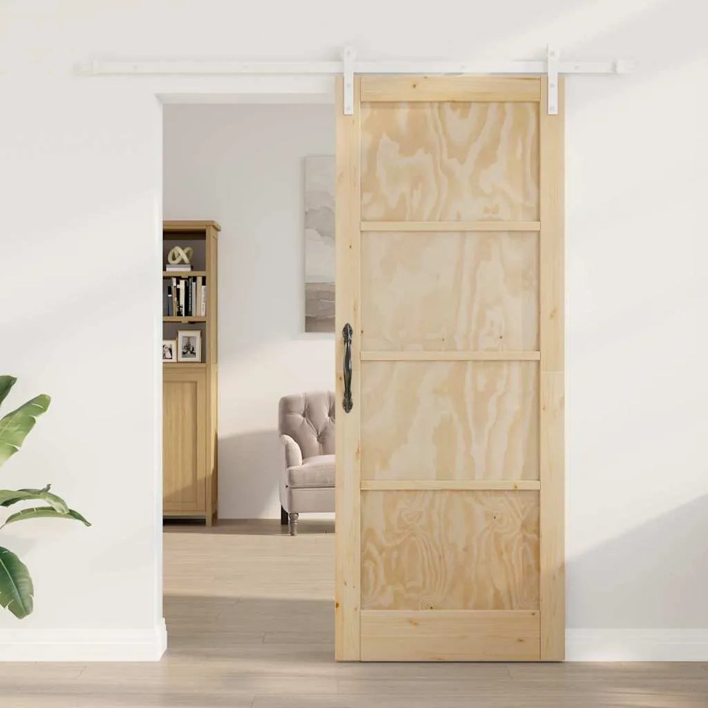 Porta Deslizante vidaXL com Conjunto de Ferragens 83x211 cm Madeira Só