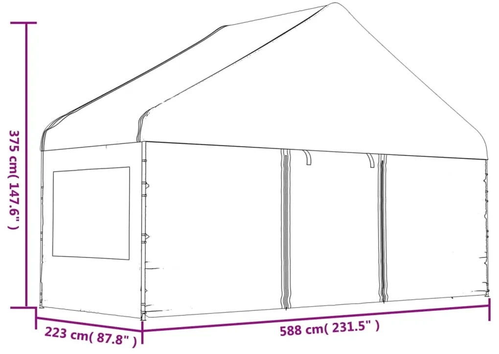 Gazebo com telhado 5,88x2,23x3,75 m polietileno branco | BIANO