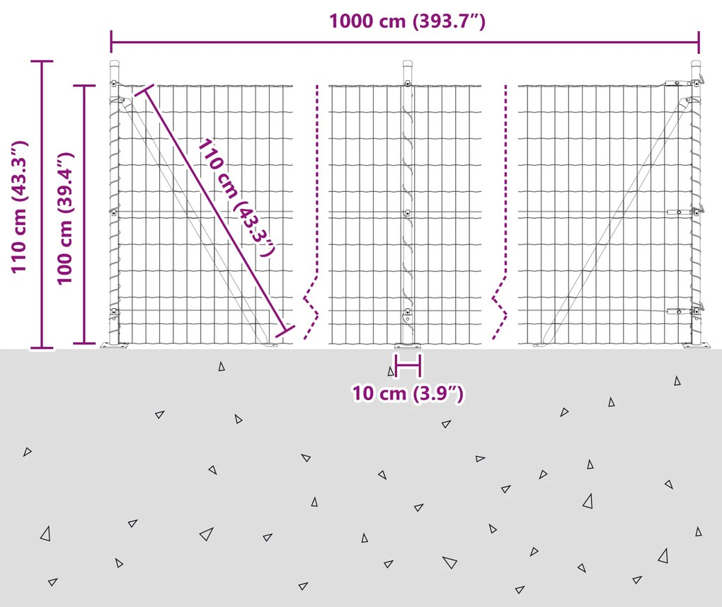 Cerca Euro com 7 Postes Flangeados 1x10 m de Aço Galvanizado