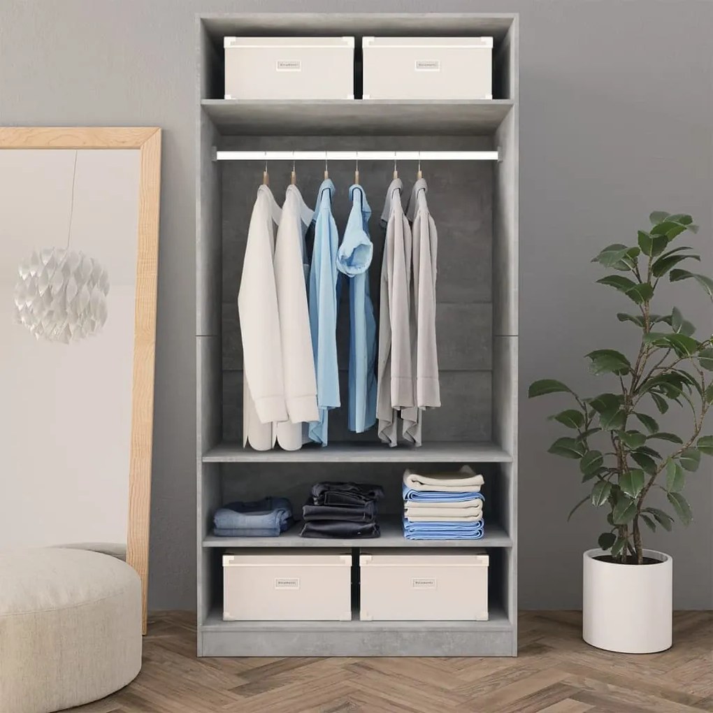 Roupeiro 100x50x200 cm contraplacado cinzento cimento