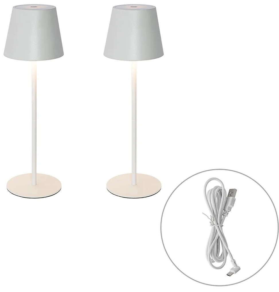 Conjunto de 2 candeeiros de mesa brancos com dimmer e recarregáveis - Murdock