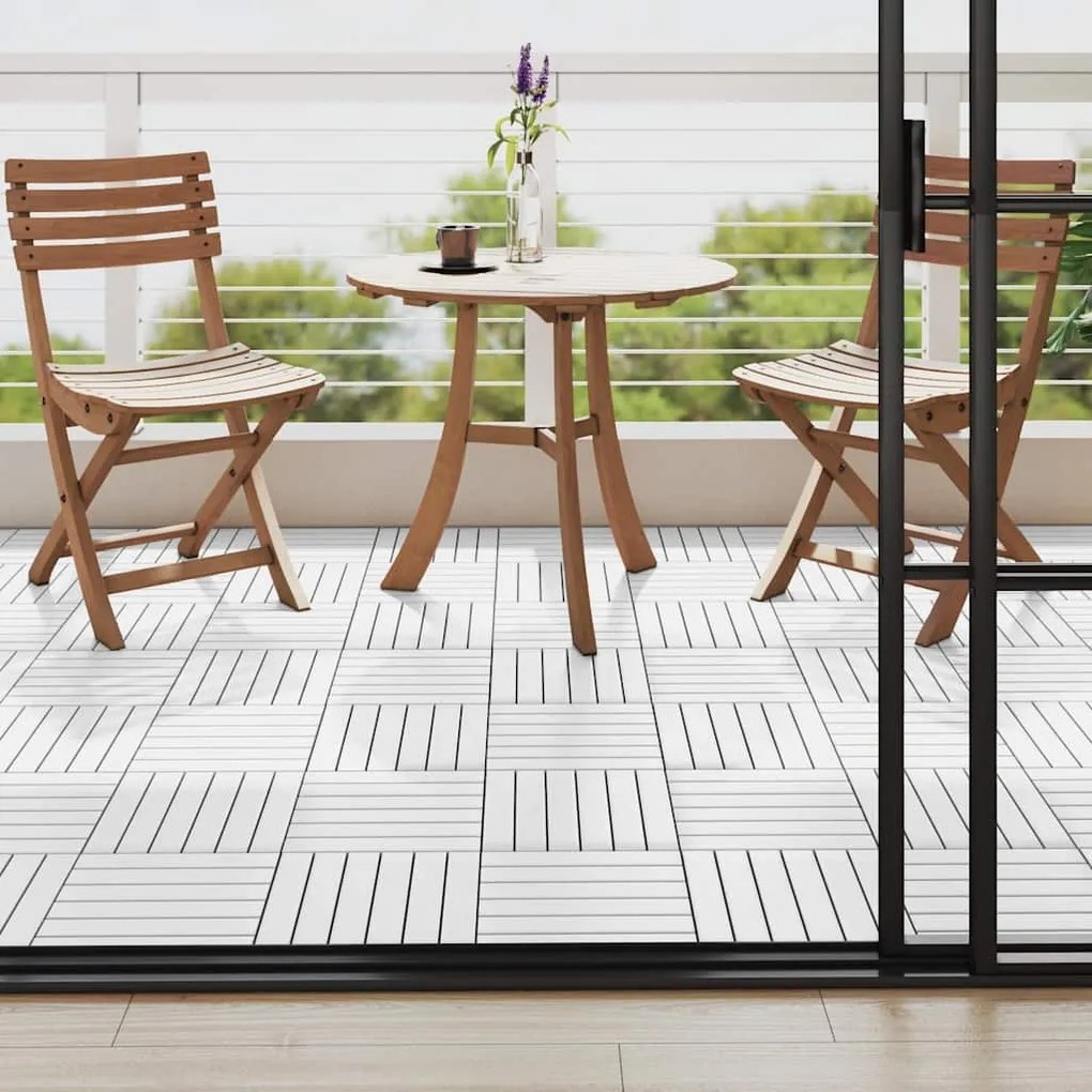 vidaXL Ladrilhos de terraço 10 pcs 30x30 cm acácia maciça branco