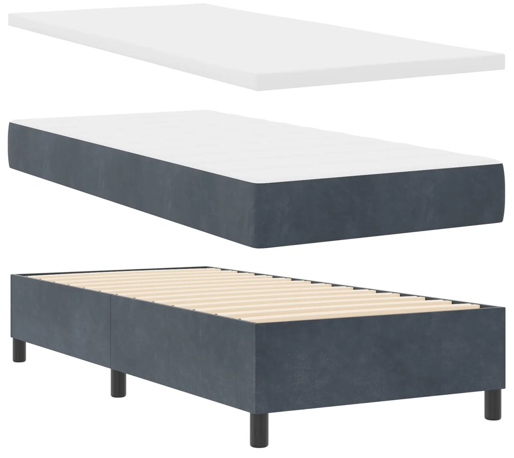 Cama Box Spring vidaXL com Colchão Cinza Escuro 90x200 cm Veludo