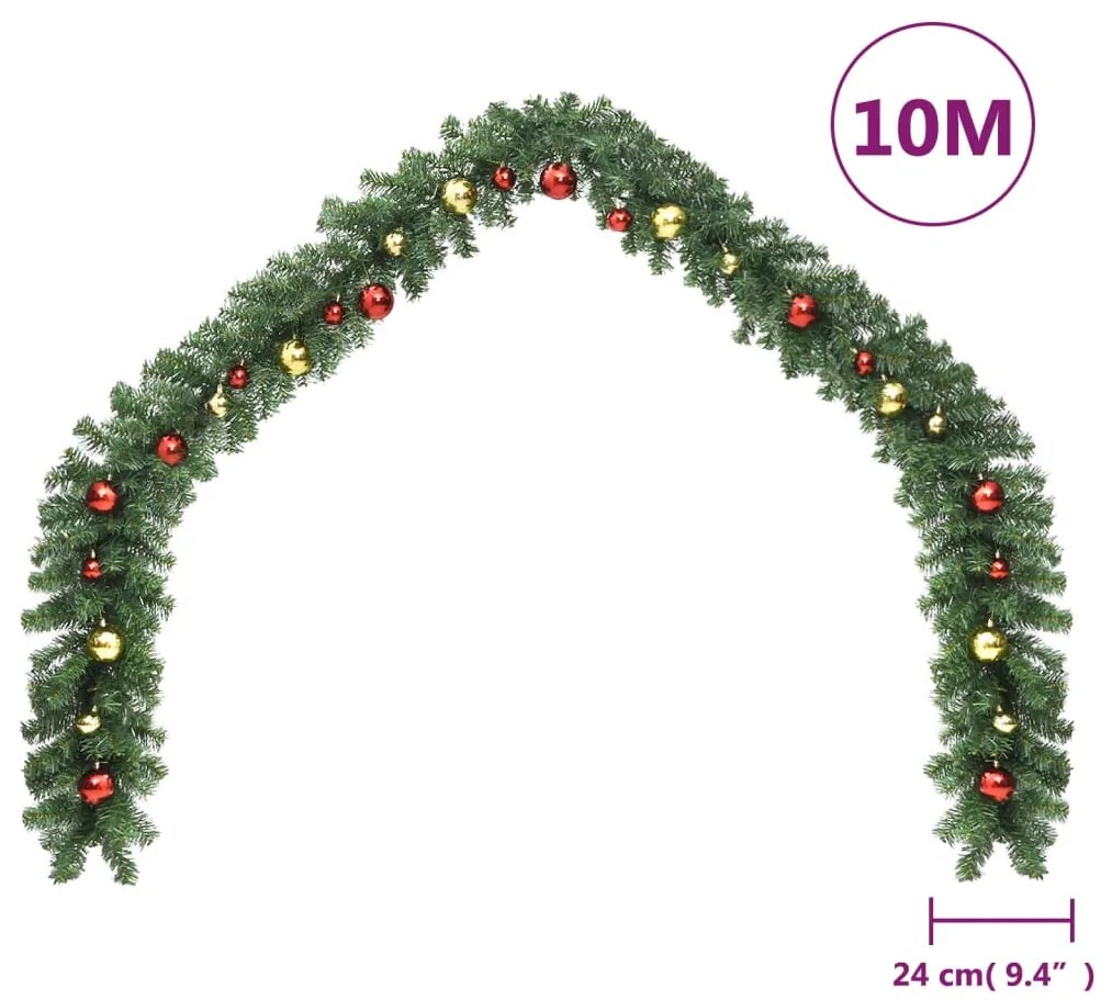 Grinalda de Natal decorada com enfeites 10 m