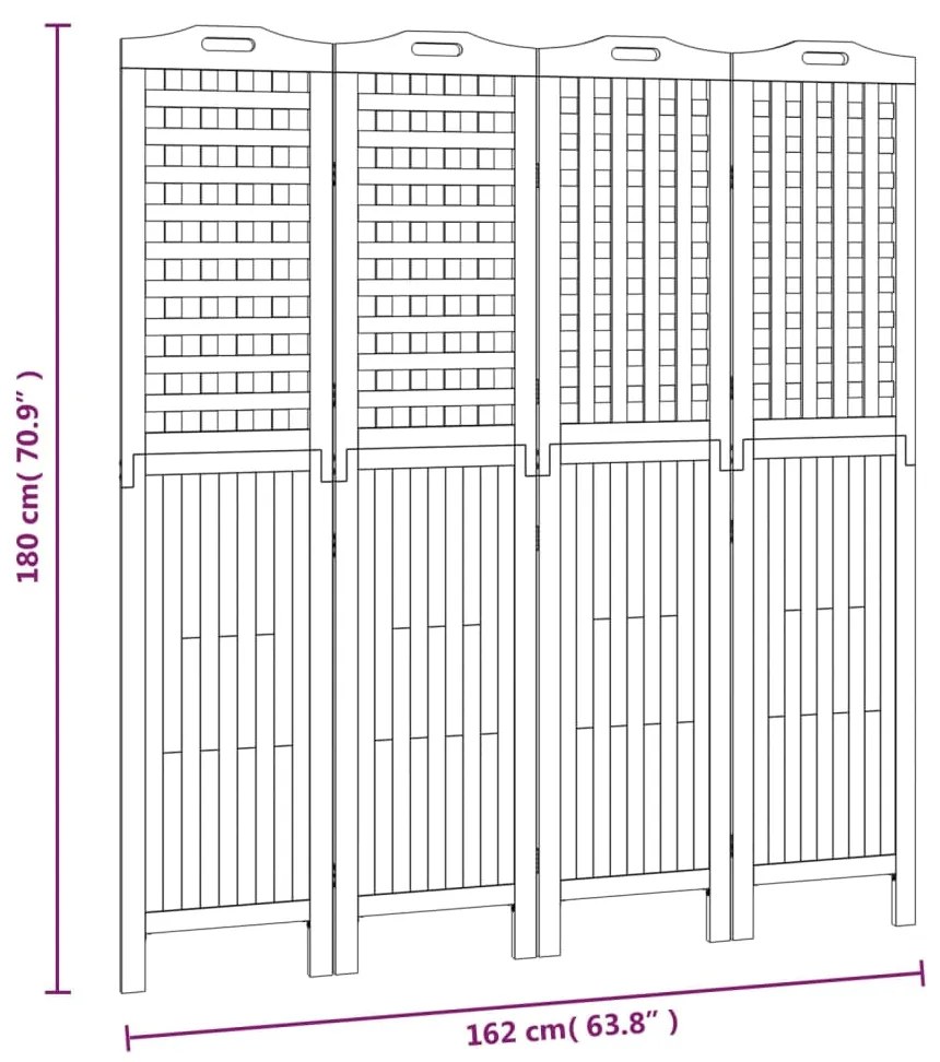 Biombo com 4 painéis 162x2x180 cm madeira de acácia maciça
