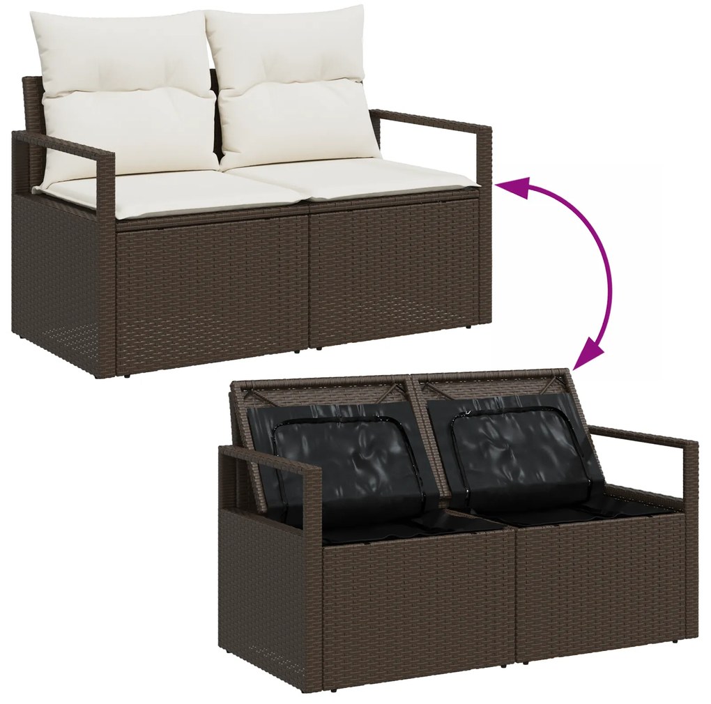 Conjunto de Sofá Jardim de 5 Peças com Almofadas Castanho Rattan Poly,