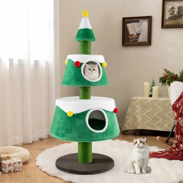 Arranhador de Gatos em forma de árvore de Natal para gatos de interior Torre para gatos gira com 2 postes de arranhar de sisal Postes de arranhar de s
