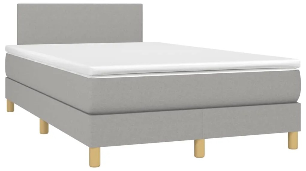 Cama box spring c/ colchão e LED 120x200 cm tecido cinza-claro