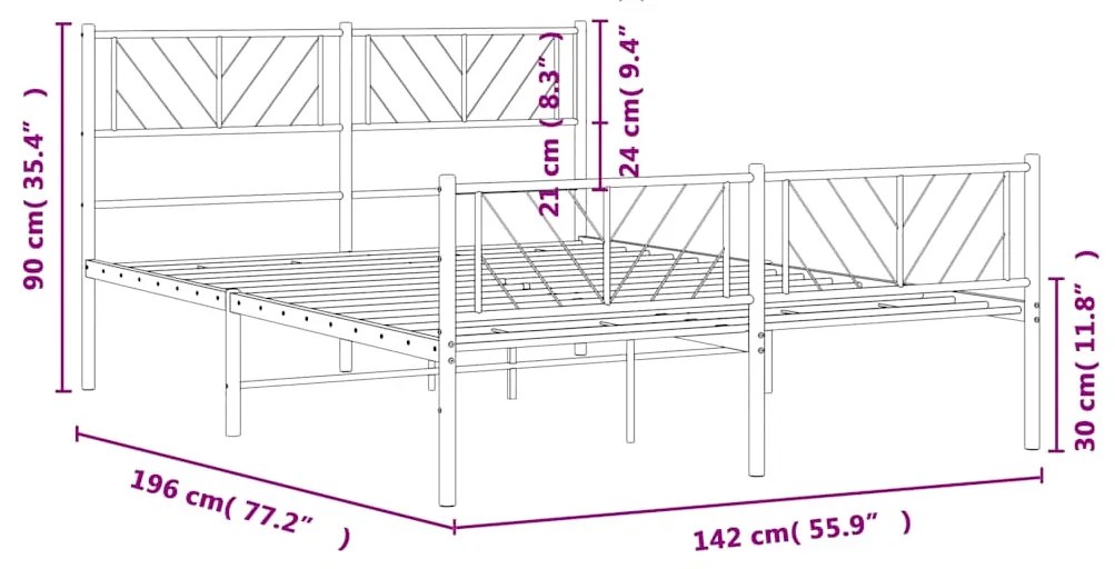 Estrutura de cama com cabeceira e pés 135x190 cm metal preto