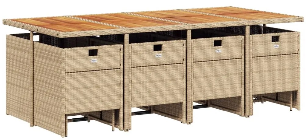 13 pcs conjunto de jantar p/ jardim com almofadões vime PE bege