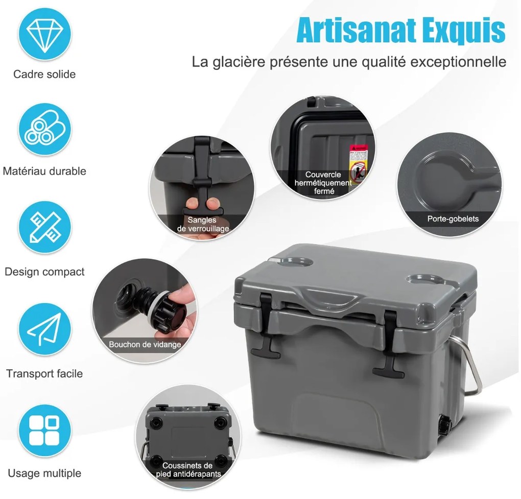 Caixa de gelo portátil com porta-copos para camping, branca