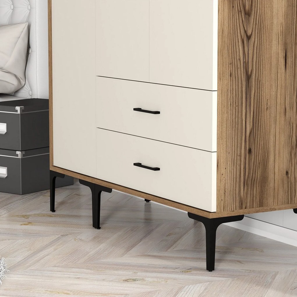 Roupeiro Kumsal ST – Nogueira e Creme – 120x47,5x201,4 cm