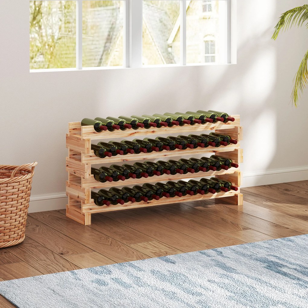 Suporte para Garrafas de Vinho, 114 x 28 x 56,5 cm, Capacidade para 48 Garrafas, Cor Madeira Natural