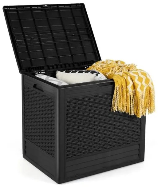 Caixa de armazenamento de 145 L com tampa de PP e recipiente de armazenamento externo com padrão de vime marrom