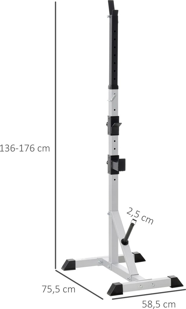 Suporte para Barras de Pesos Ajustável 2 Peças de Aço Treino em Casa Peso 200 kg 58,5x75,5x136-176 cm  Prata e Preto