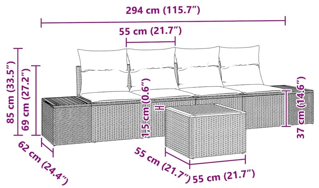 Conjunto de Sofás para Jardim 5 pcs Preto, branco