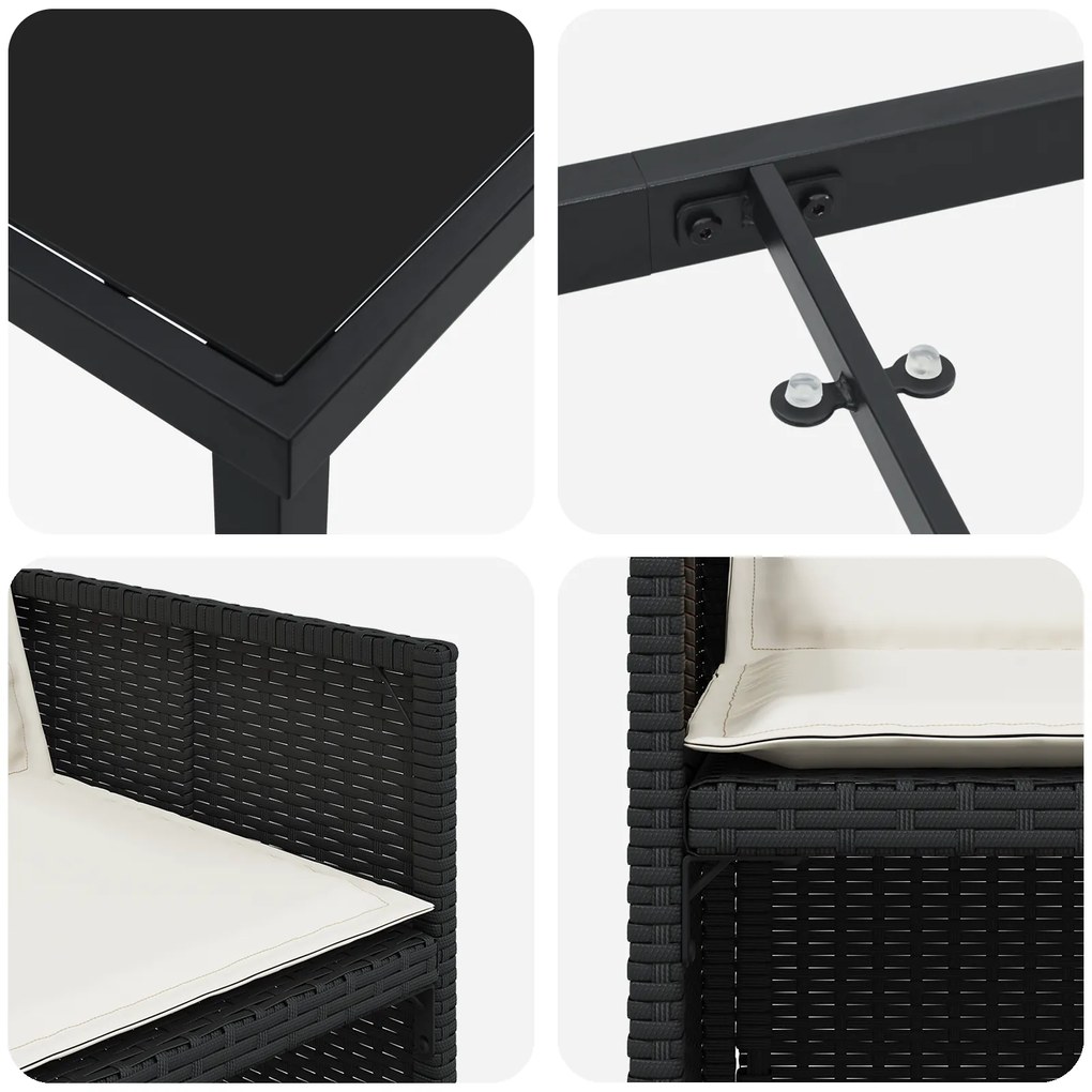 Conjunto de Jantar de Jardim de 5 Peças com Almofadas Preto Rattan Pol