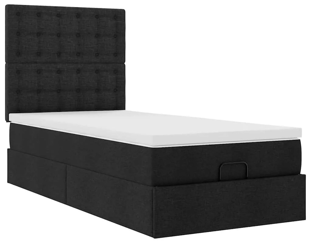 Estrutura de cama otomana com colchão 100x200cm tecido preto