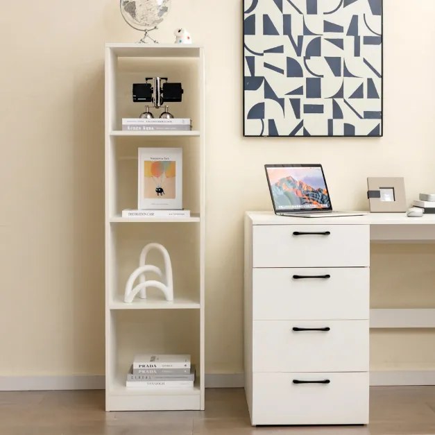 Estante estreita autónoma 5 níveis 4 cubos para livros CDs Estante de canto moderna para estudo 38 x 33 x 142 cm branca